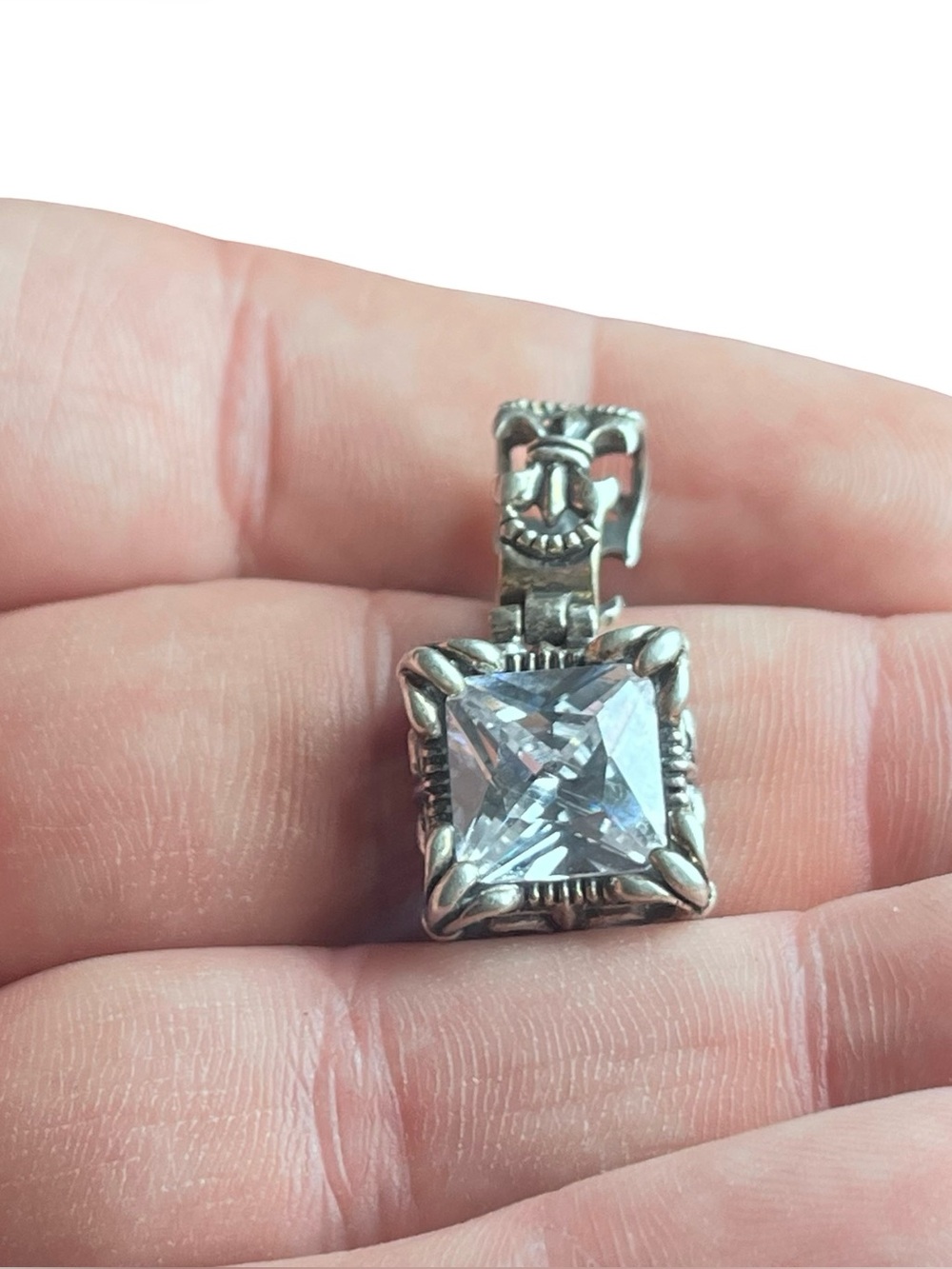Vtg Silpada Uptown Sterling Silver Square CZ Fleur de Lis Pendant S0979 6.3g